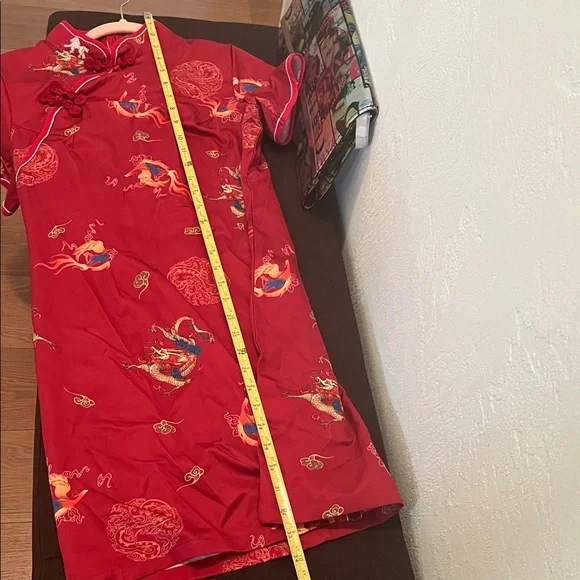 # 0684+ Red Cheongsam Dress with Dragon Print & WHT Logo - Picture 3 of 6